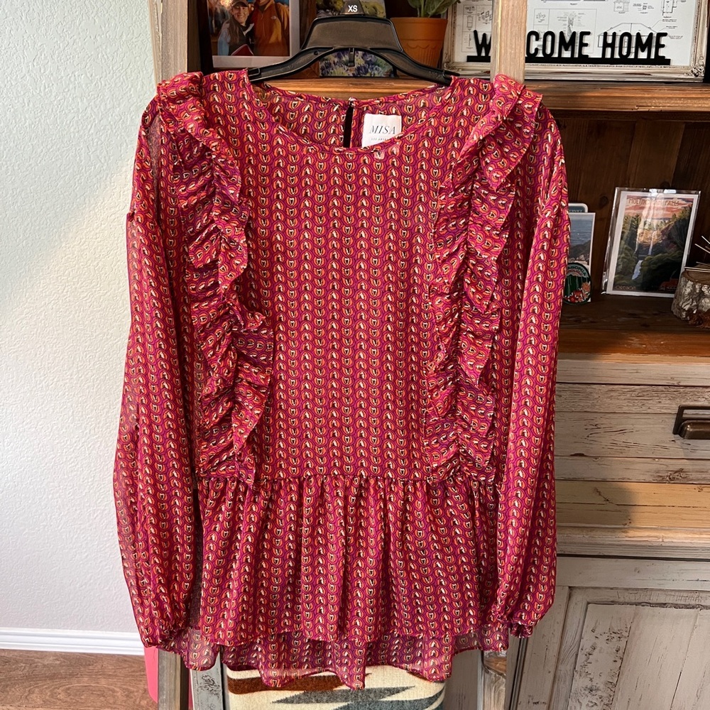 Misa Los Angeles women’s Campania ruffled long sleeve blouse size medium